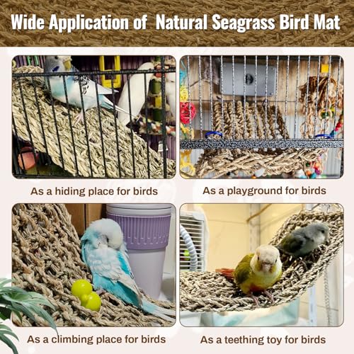 Image of 29.5 x 7 inches Large Bird Seagrass Mat Grass Woven Net Parrot Hammock Mat Parakeet Climbing Rope Ladder with Hooks Bird Cage Accessories for Conure Cockatiel Budgie Macaw