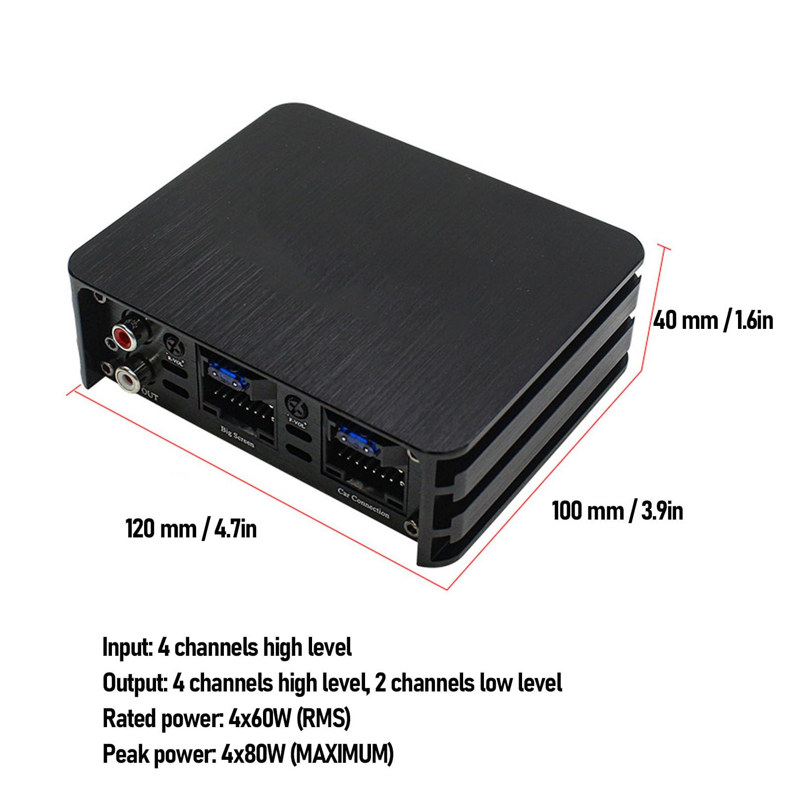 Acouto Amplificador de Coche DSP Amplificador de Potencia Automático Amplificador de Audio para Automóvil 320W Clase AB Calidad de Sonido Mejorada Aleación de Aluminio Transformador de (4 Canales)