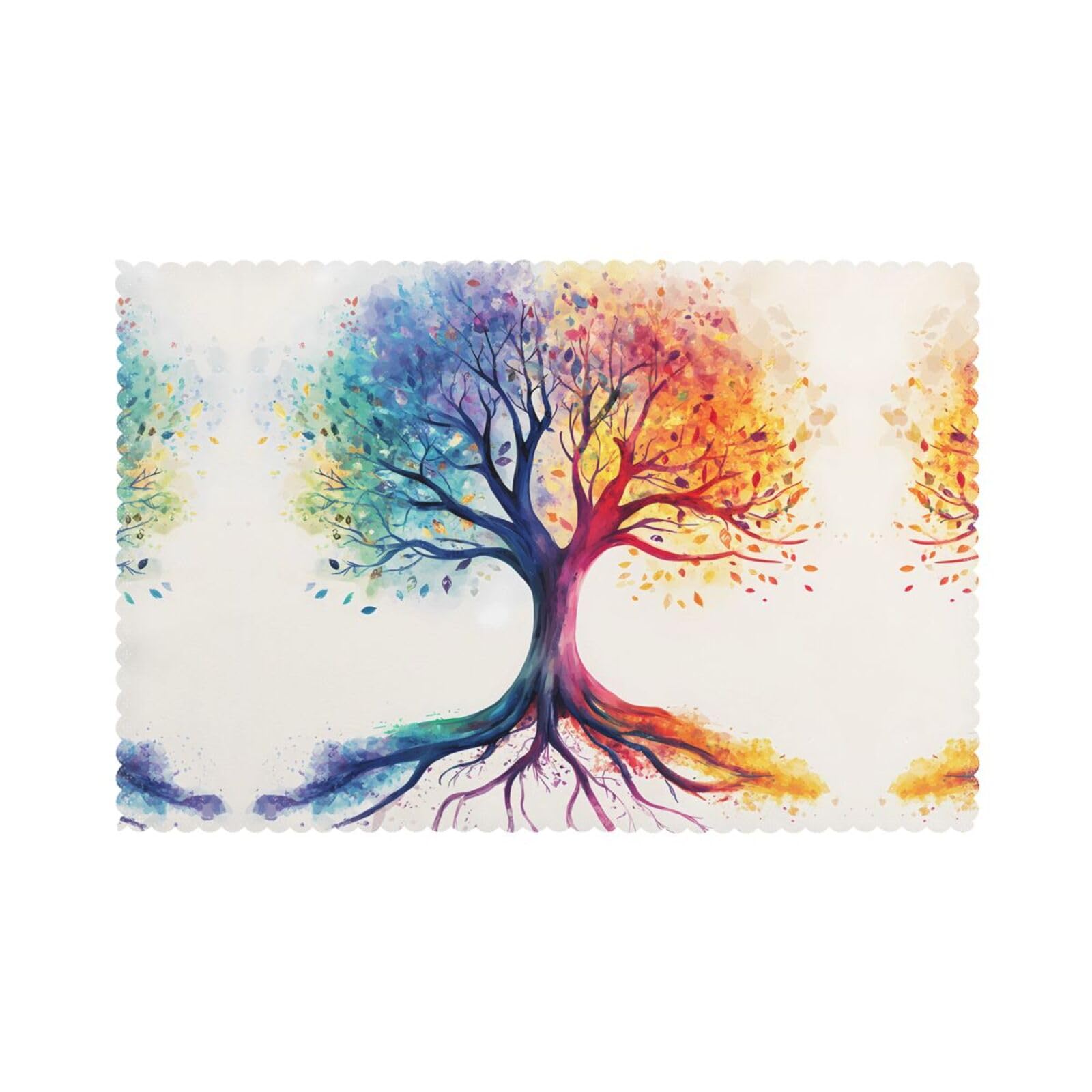 WZYWHJ Colorful Tree of Life Pattern Placemats for Dining Table Set of 6 Table mat 12x18 in for Party Kitchen Dining Decoration Washable Easy to Clean