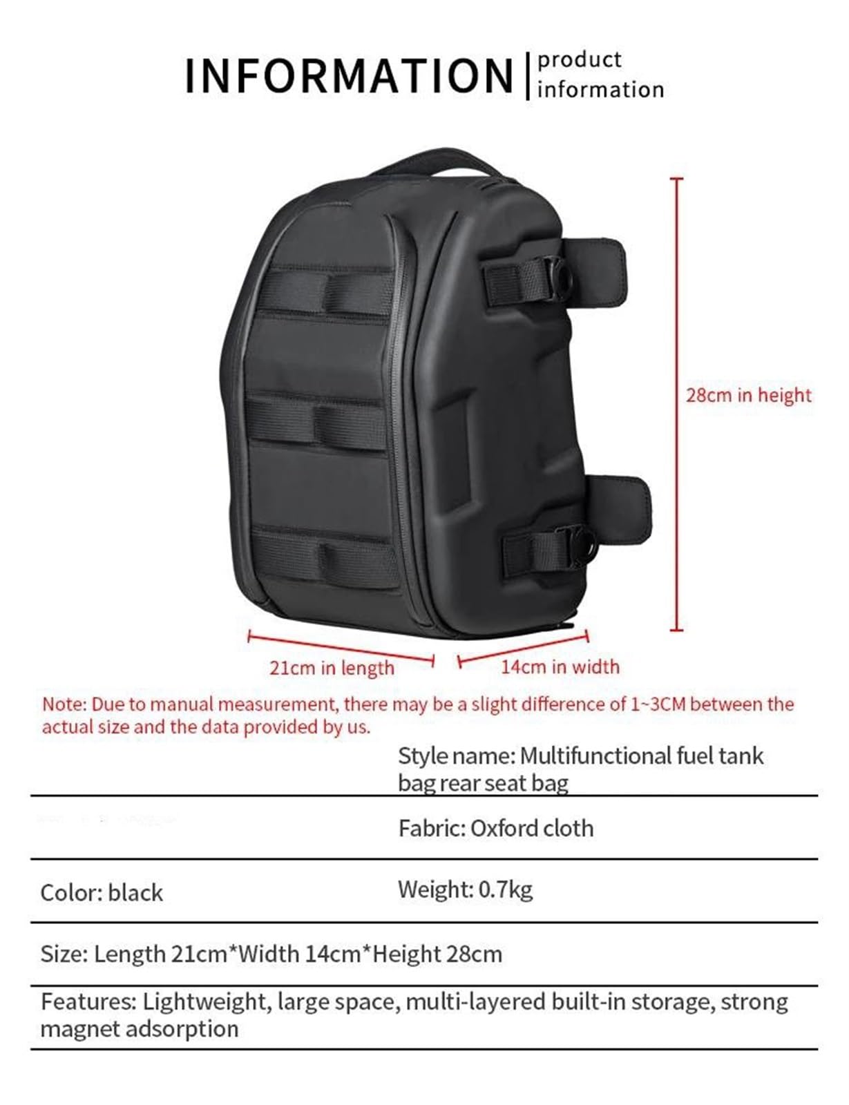 Bolsa Lateral para Casco De Moto Bolsa Trasera para Asiento De Motocicleta, Resistente Al Agua, De Gran Capacidad, Rígida, para Equipaje, Color Negro, para Depósito De Combustible