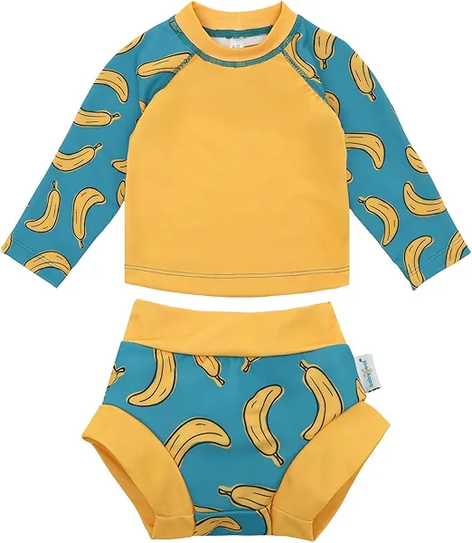 babygoal Baby Toddler Swimsuit with Swim Diaper, Long Sleeve Rash Guard Set with UPF 50+ Sun Protection for Boys & Girls