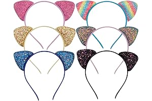 6 Pack Glitter Cat Ears Headbands - Sparkle & Shine