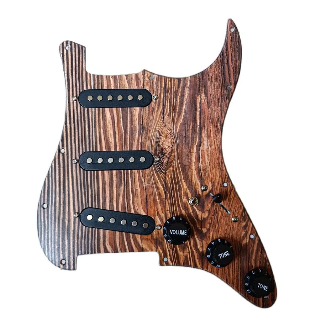 Ulepszony wstępnie okablowany pickguard SSS wielofunkcyjny przełącznik, czarny, przetworniki z pojedynczą cewką, 250 K, miedziane garnki do gitary elektrycznej Fender Stratocaster (naturalny)