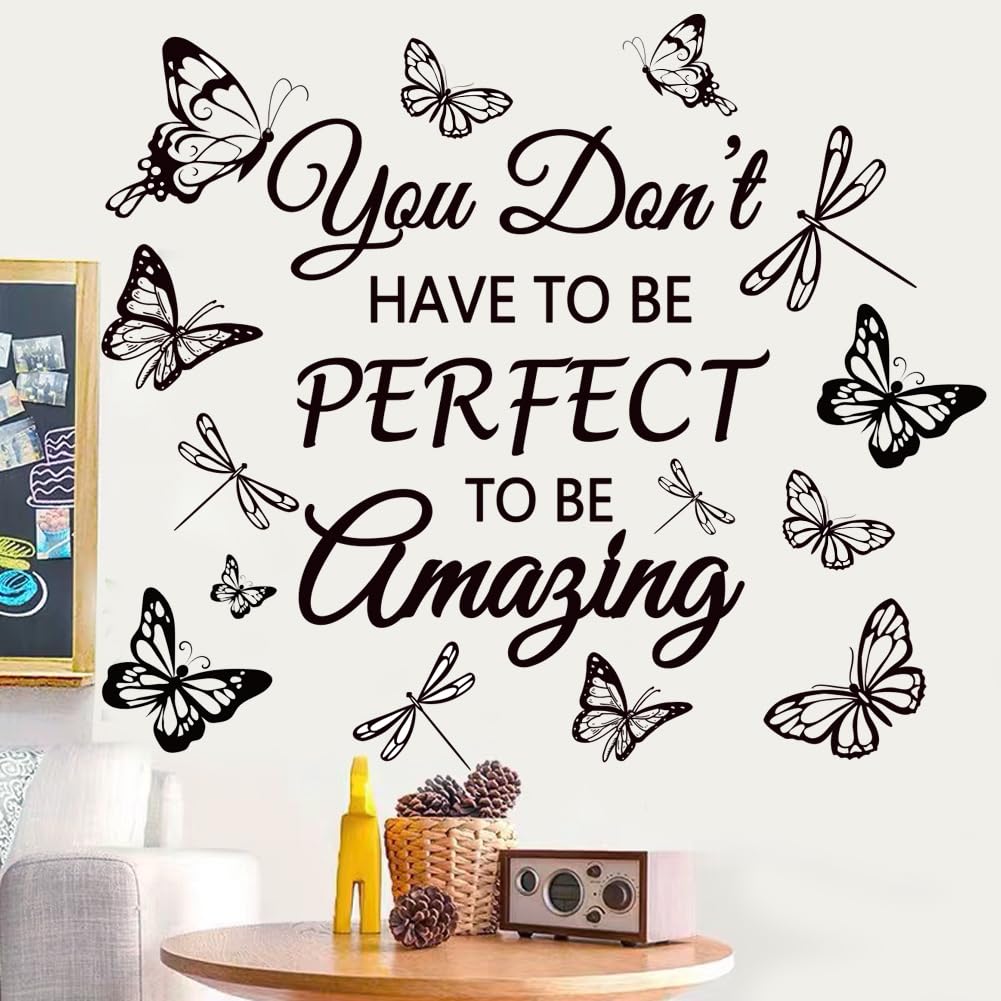 Inspirational Wall Decal Quotes You Don't Have to Be Perfect to Be Amazing Wall Art Stickers Motivational Word Letter Decals Wall Decor Sticker for Bedroom Living Room School Office Home Decor