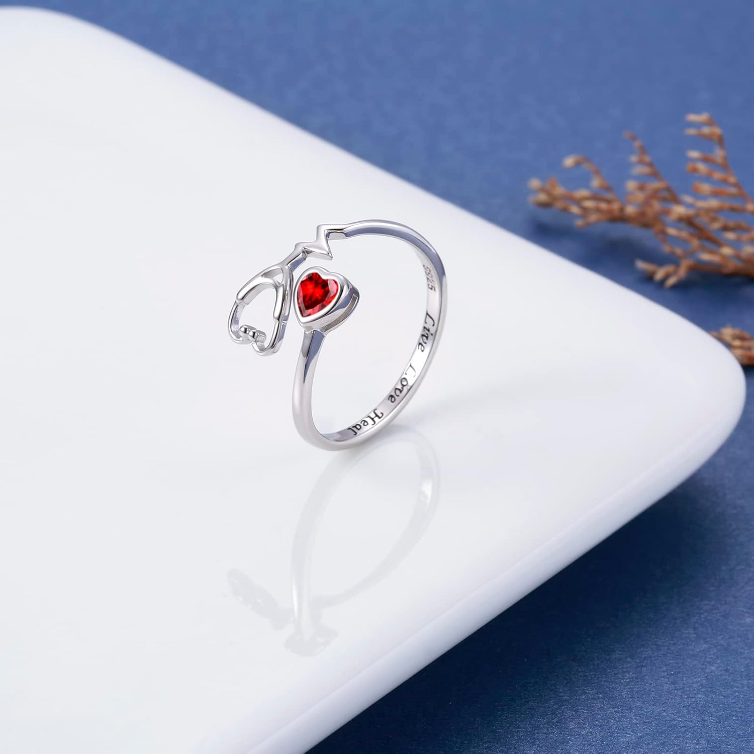 Sariel Stethoscope EKG Medicine Birthstone Stud Earrings Rings Nurses Week Gift 925 Sterling Sliver Heart Women Jewelry Gift for Medical Student Doctor Nurse
