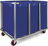 PNNMLLN 470L Heavy Duty Commercial Laundry Cart with Wheels, Stainless Steel Frame, Watertight Oxford Bag, 440 lbs Capacity - Blue