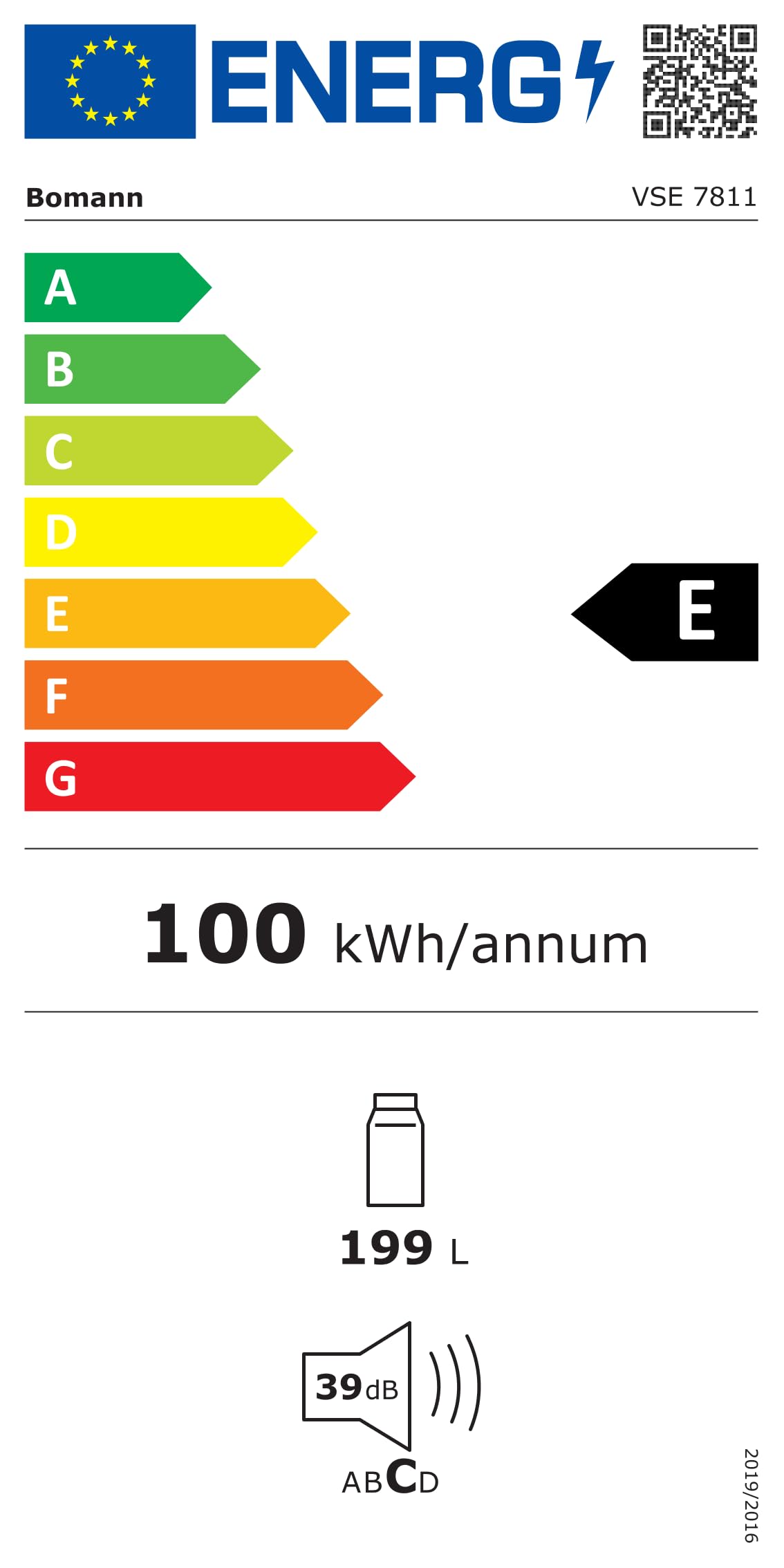 Bomann, Réfrigérateur Encastrable 199L Blanc VSE7811 avec Éclairage LED, Contrôle Électronique, Super Refroidissement, Alarme Sonore, 4 Étagères en Verre, Bac à Légumes, Dimensions 122x54x54 cm
