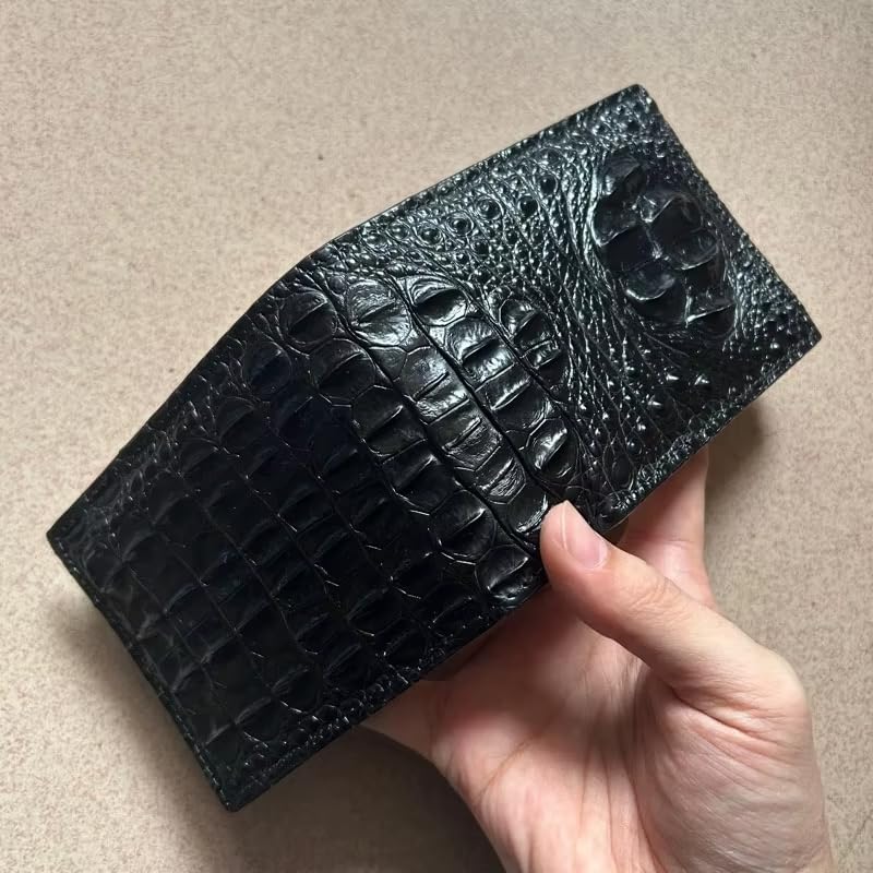 Cartera corta de piel de cocodrilo exótica auténtica para hombre, piel de cocodrilo auténtica, pequeña, clásica, plegable