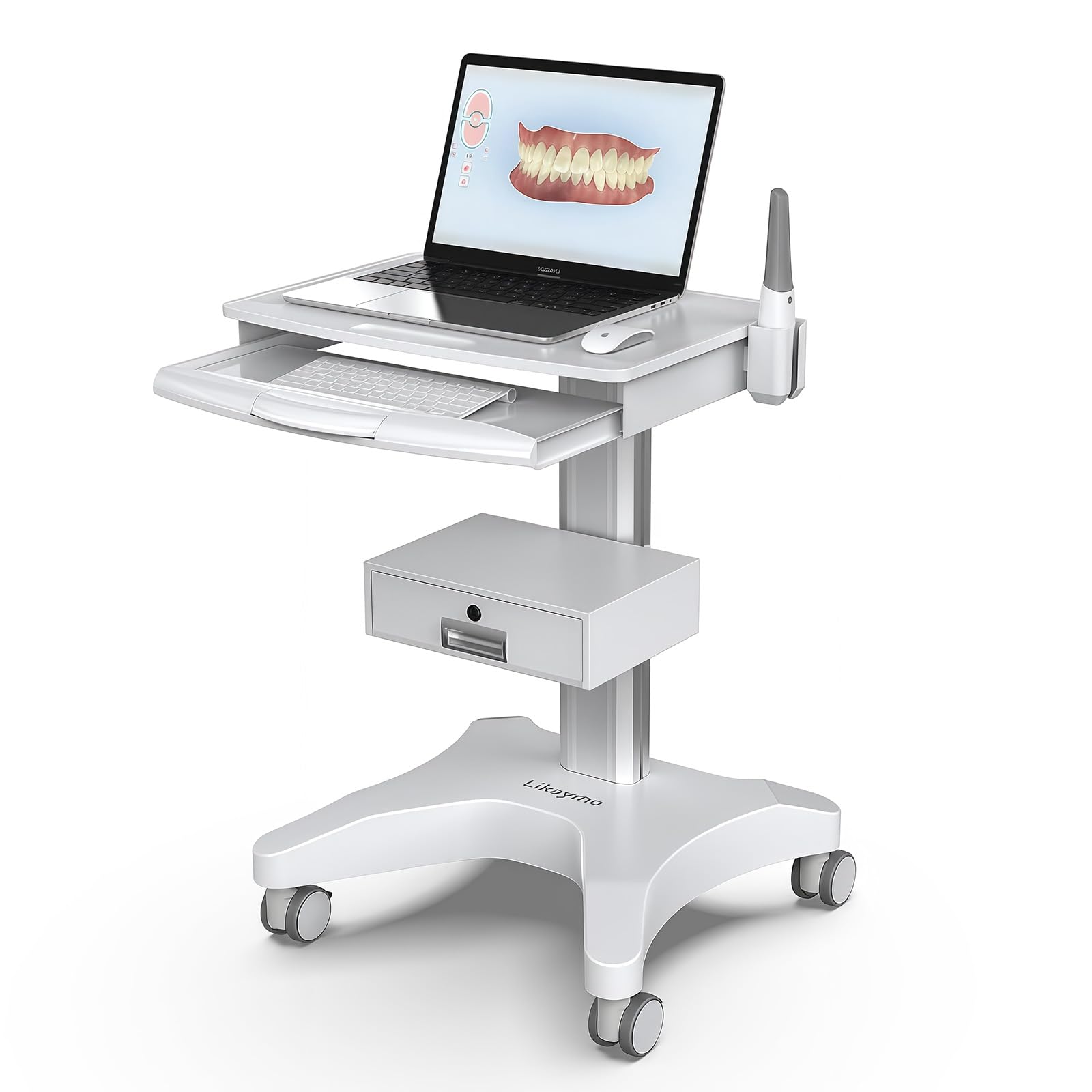 Medical Trolley Cart 30kg Load, Dental Cart Workstation with Laptop Pallet & Oral Scanner Holder, Rolling Utility Cart for Clinic, Hospital, Beauty Salon OC-3
