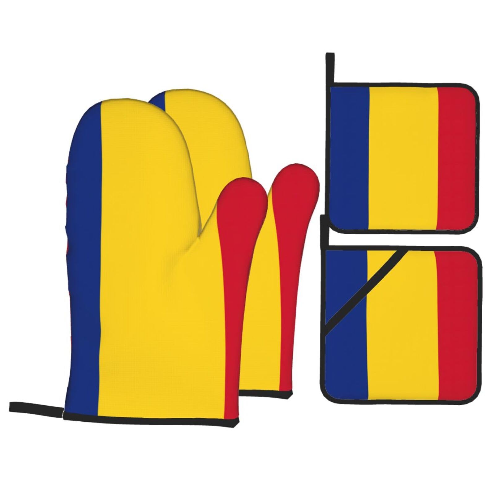 Flag of Romania Print Oven Microwaving Waterproof Kitchen Gloves for Baking Grilling Holiday Cooking