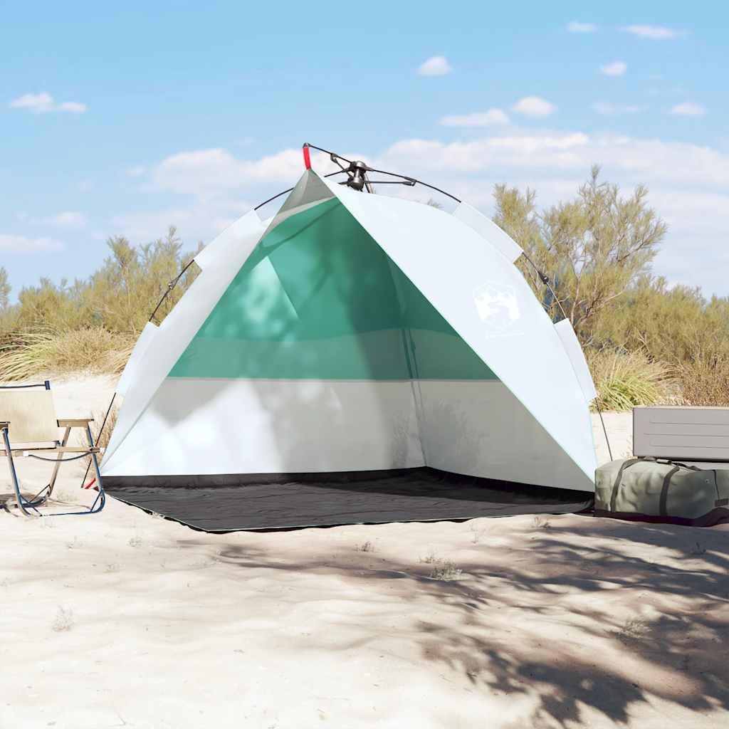 Tenda da spiaggia verde mare, tenda da spiaggia leggera e pieghevole con sistema di sgancio rapido, impermeabile in poliestere con rivestimento in PU, ingresso aperto per gite in famiglia, incluso