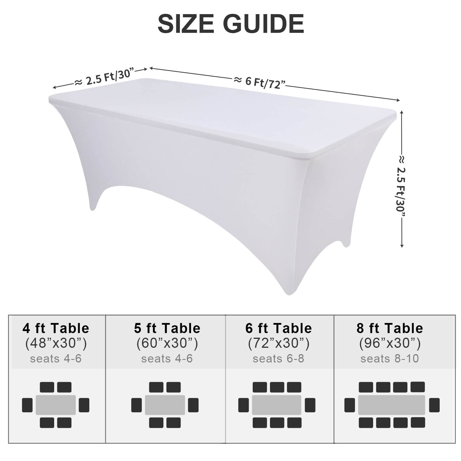 OutdoorLines 6 manteles de elastano blanco para mesa rectangular de 6 pies, mantel elástico ajustable para cama de masaje, fundas elásticas sin arrugas para mesa de patio para fiestas, bodas y