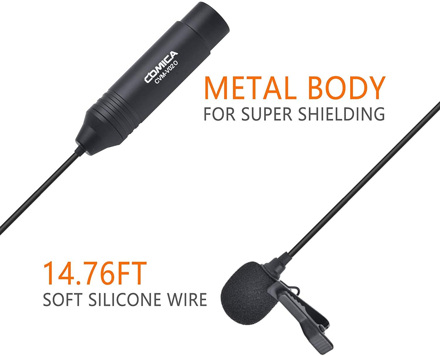 COMICA Microphone Cravate, CVM-V02O Micro Cravate Compact, 4.5M Microphone pour Canon Nikon/Sony/Appareil Photo Reflex/Numérique Smartphone Podcast Interview