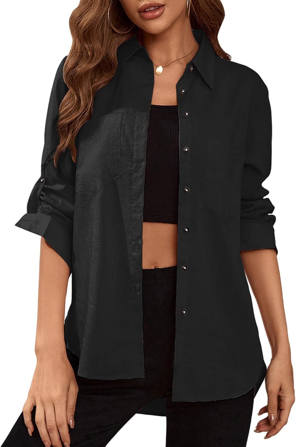 Deer Lady Womens Button Down Shirts Roll Up Long Sleeve Casual Blouse Shirts Tops