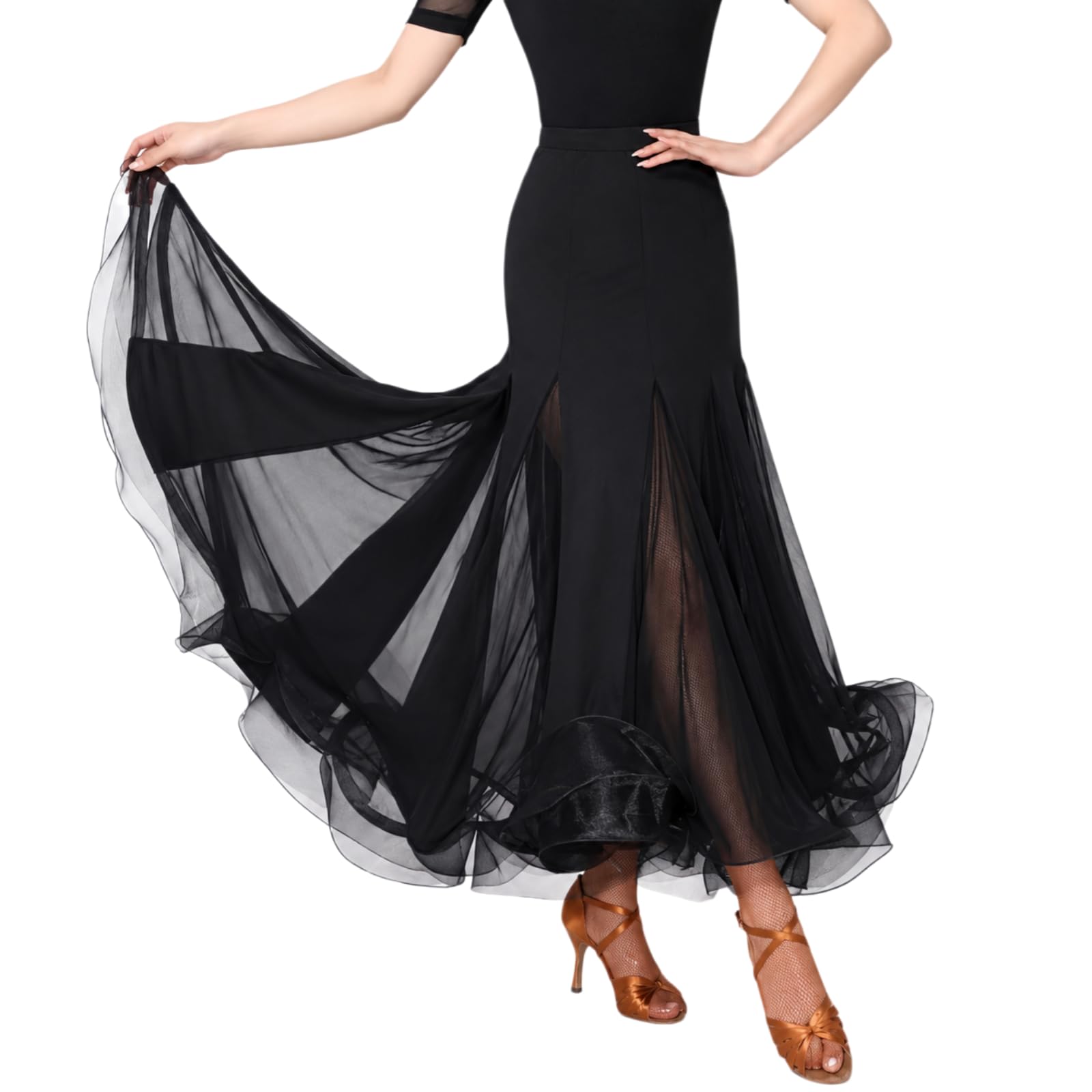 Gonna da Ballo da Donna, Elegante Gonna da Valzer A Vita Alta con Design Patchwork Gonna A Sirena Fluida E Ampia Abbigliamento da Danza per Allenamento Standard Competizioni