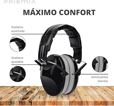 Prismia Schalldämmende Kopfhörer Für Studium + Tragbare Tasche, Geräuschhemmende Kopfhörer Für Studium, Gehörschutz, Baustellenhelme, Geräuschunterdrückung, SNR 32 DB, Schwarz , One Size