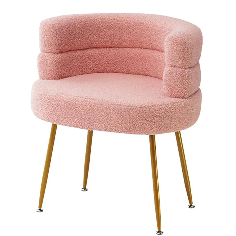 Accent Chairs, Modern Sherpa Lamb Fabric Armed Chair Comfy Upholstered Armchair Leisure Single Sofa Chair for Bedroom, Office,Living RoomVanity, Office, Reading Nook(Cream White) (Pink gold legs)