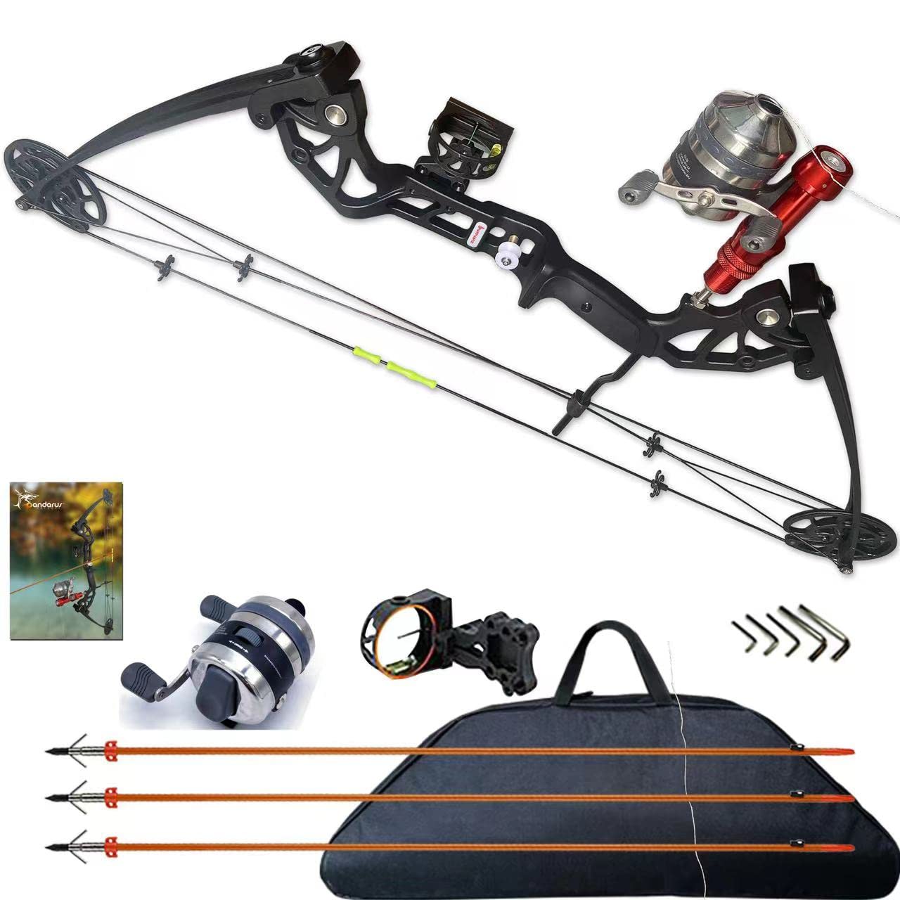 PANDARUS Bowfishing Bow Kit with Arrow Ready to Shoot Right Handed 15-45 LBS Draw Length 18"-29.5" Adjustable,Axle-to-Axle: 34.2",Complete Compound Bow Fishing Kit 2025 New