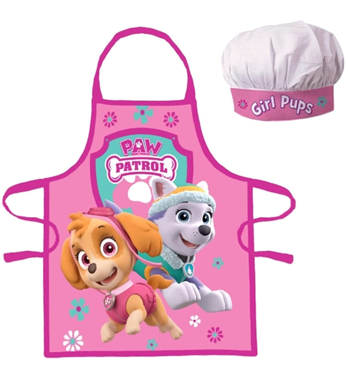 Paw Patrol Pink Kids Skye And Everest Apron And Chef Hat Set (Pink)