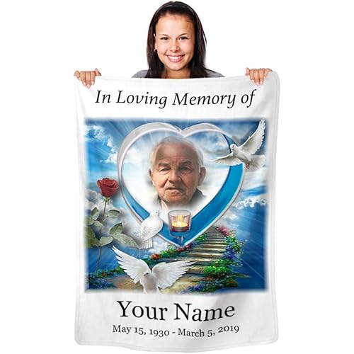 Custom in Loving Memory Throws Blankets Personalized with Picture and Name, Customized Family Memorial Gift, Fleece 60"X80"
