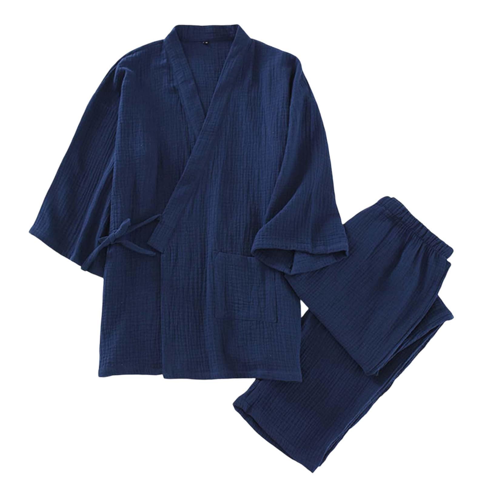 Conjunto de lino para hombre de 2 piezas con camisa kimono y pantalón de playa 5