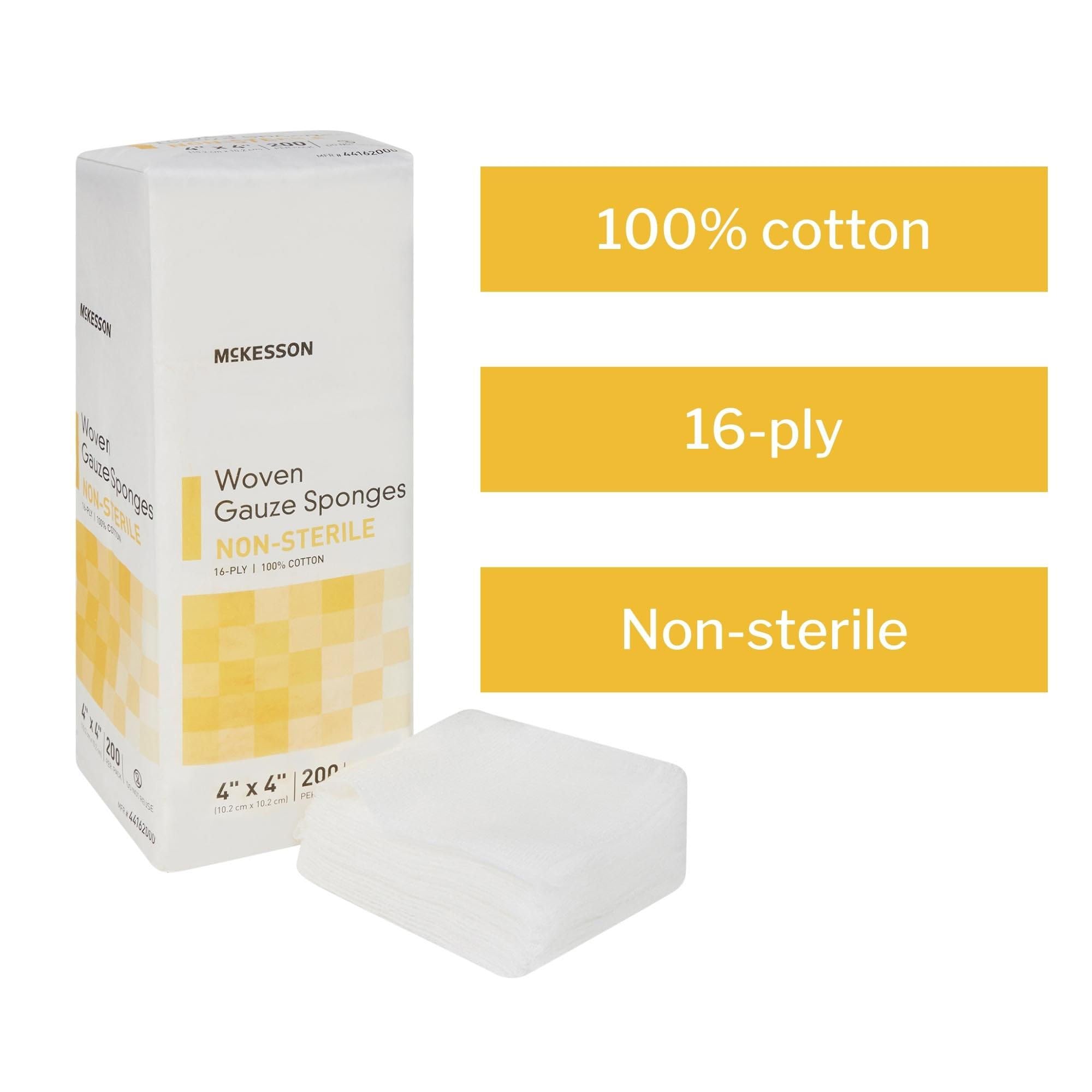 McKesson Esponjas de gasa tejida, 16 capas no estériles, 100% algodón, 4 x 4 pulgadas, 200 por paquete, 1 paquete