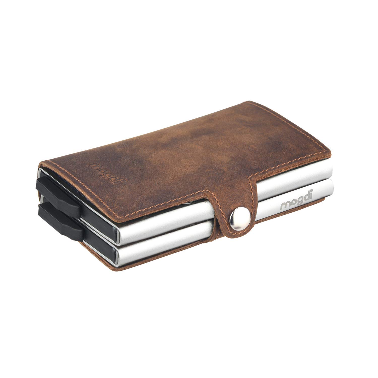 Duo Premium Herren Geldbörse, RFID/NFC Schutz, Slim Wallet mit Münzfach, Druckknopf & Kartenetui, aus A++ Echtleder, bis zu 12 Karten, Business Portmonee für Männer (Silber)
