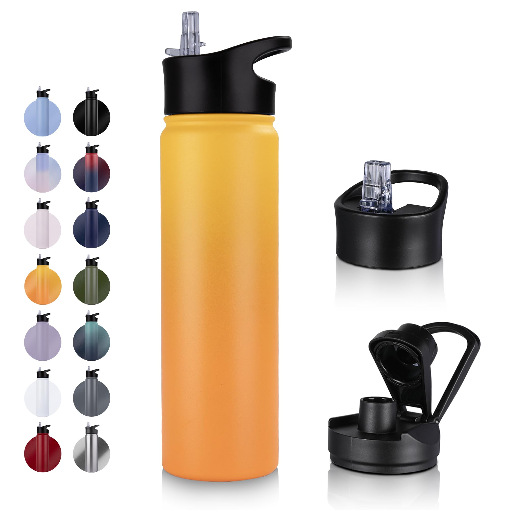 UMBFUN Insulated Water Bottle, 750ml 2 Lids (Straw Lid and Spout Lid)