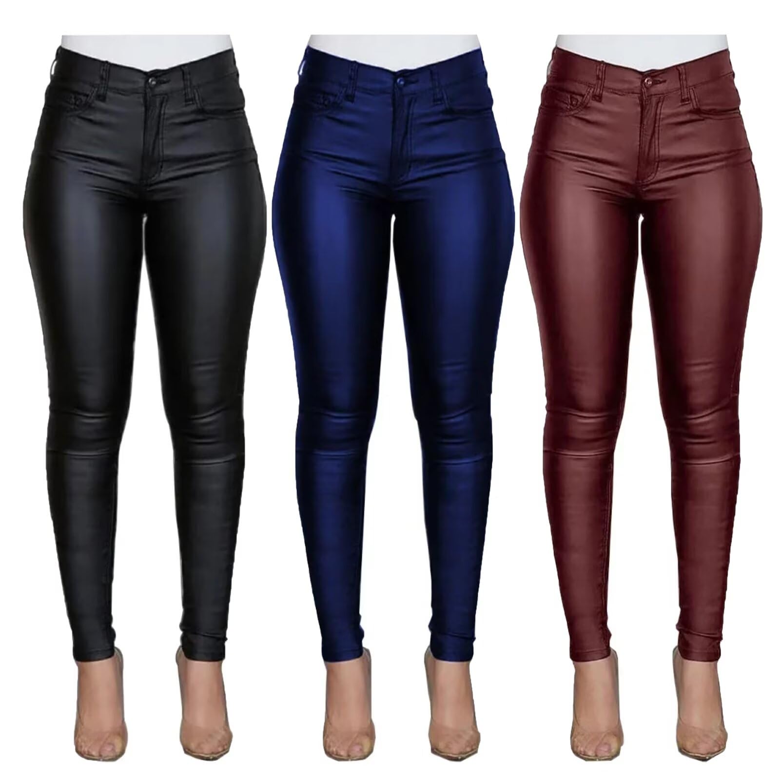 Damen-Leggings aus Kunstleder, hohe Taille, Skinny-Hose, Jeggings, schwarze Hose, sexy, figurbetonte Hose