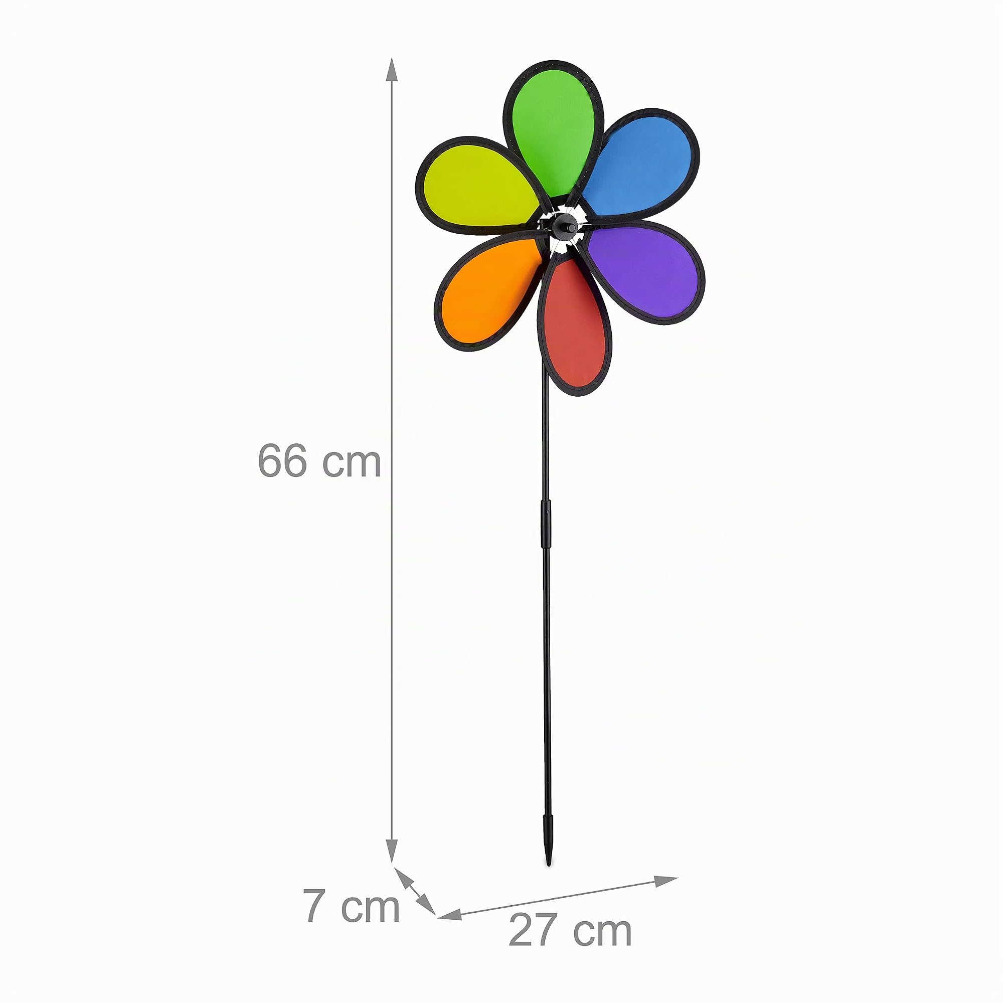 relaxdays Moulin à Vent, Design Fleur, Lot de 2, déco pour Balcon, terrasse, Jardin, HLP 66x27x7 cm, Arc-en-Ciel, coloré