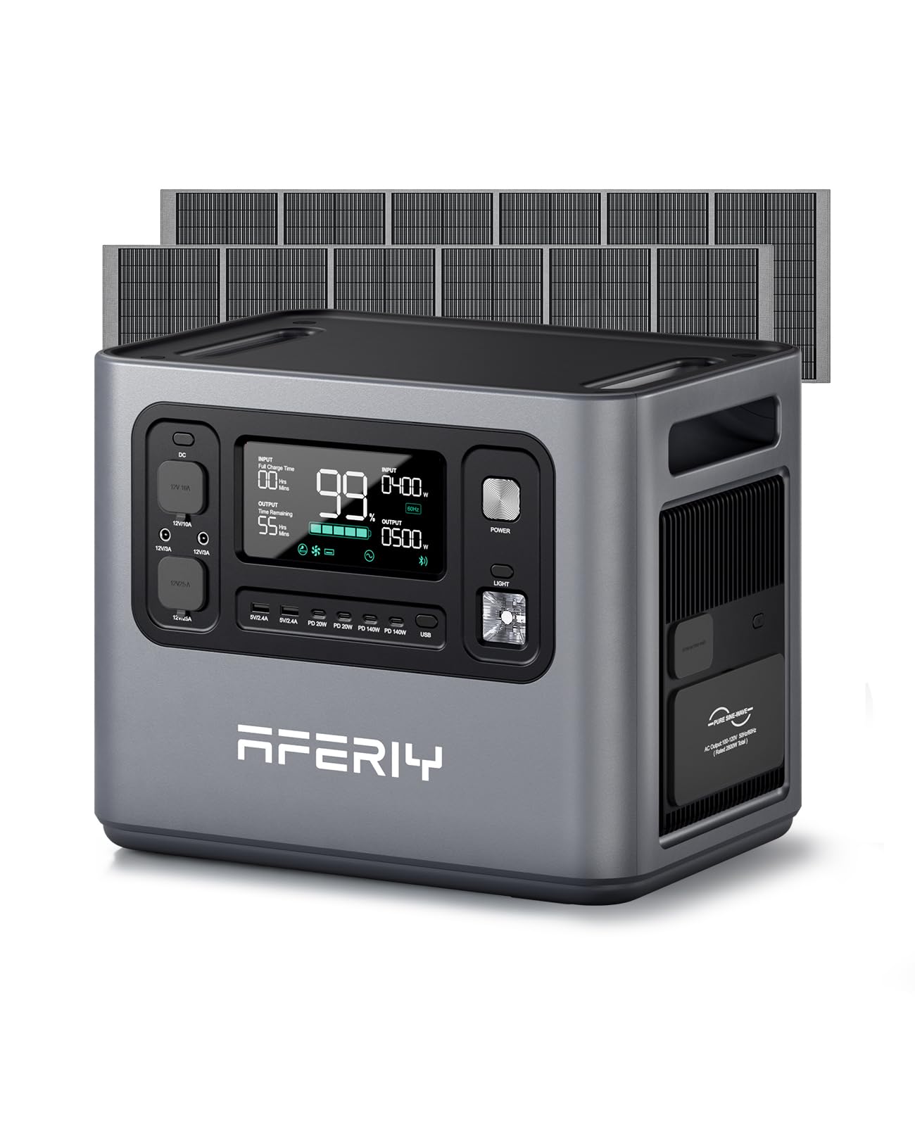 AFERIY 2800W Portable Power Station P280 with 2pcs 400W Solar Panel 120V 2048Wh LiFePO4 Battery Backup Solar Generator