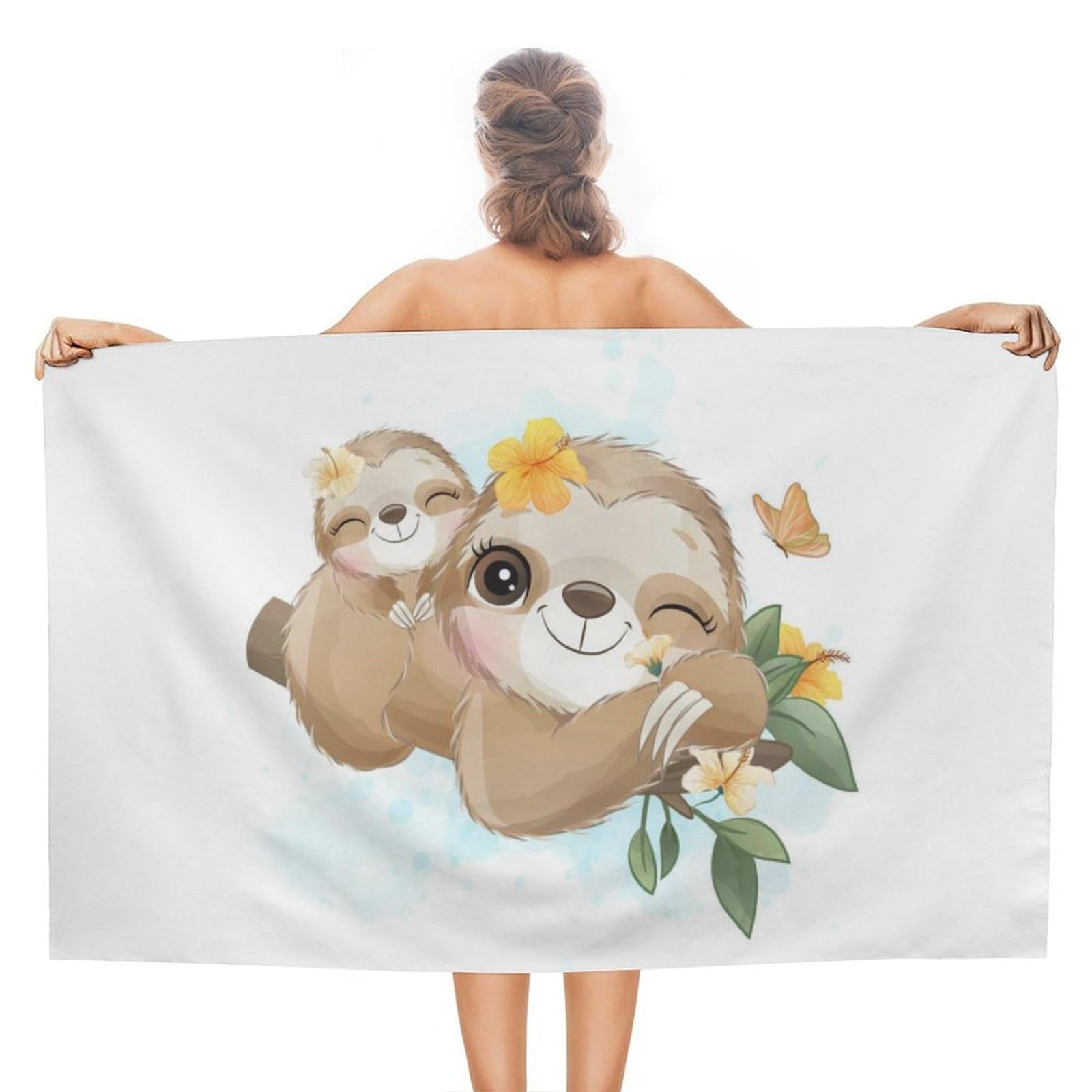 LEDFCVSU Beach Towel, Adorable Little Sloth Bath Towel, Absorbent Towel for Swimming, Sports, Travel
