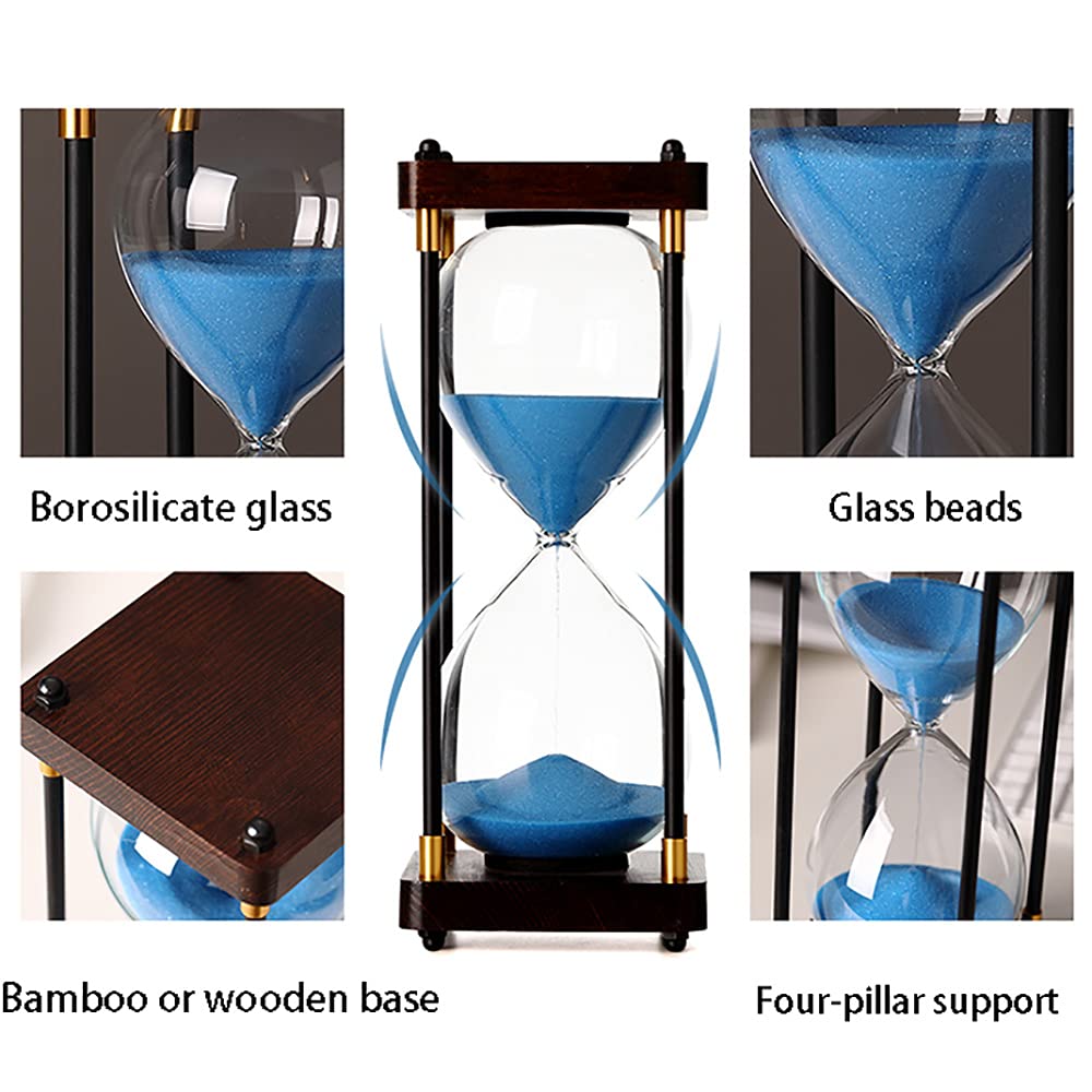 Temporizador de arena con marco de madera, reloj de arena de cristal de 30/60 minutos para decoración del hogar, elegante y funcional adorno de cristal de arena