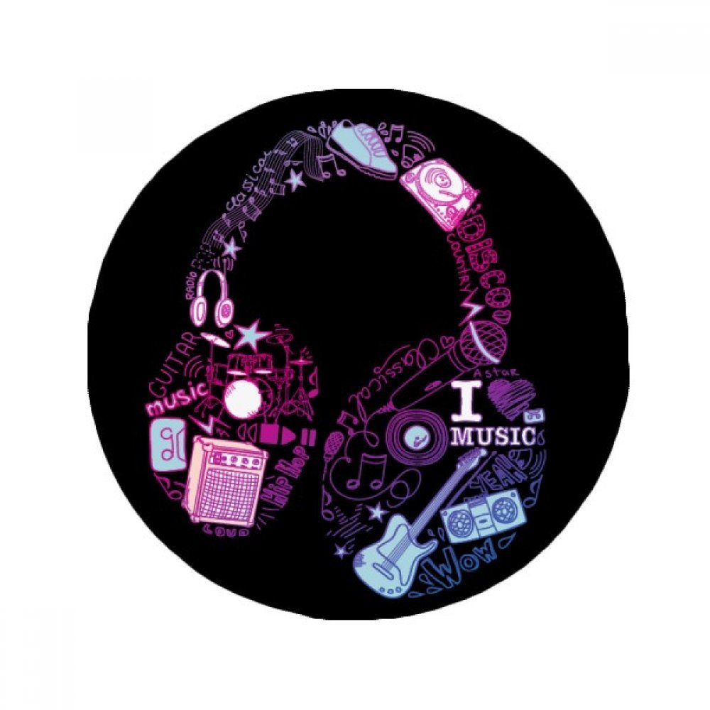 Tapis de bain rond rose bleu à motif casque de musique de 50x50cm antidérapant