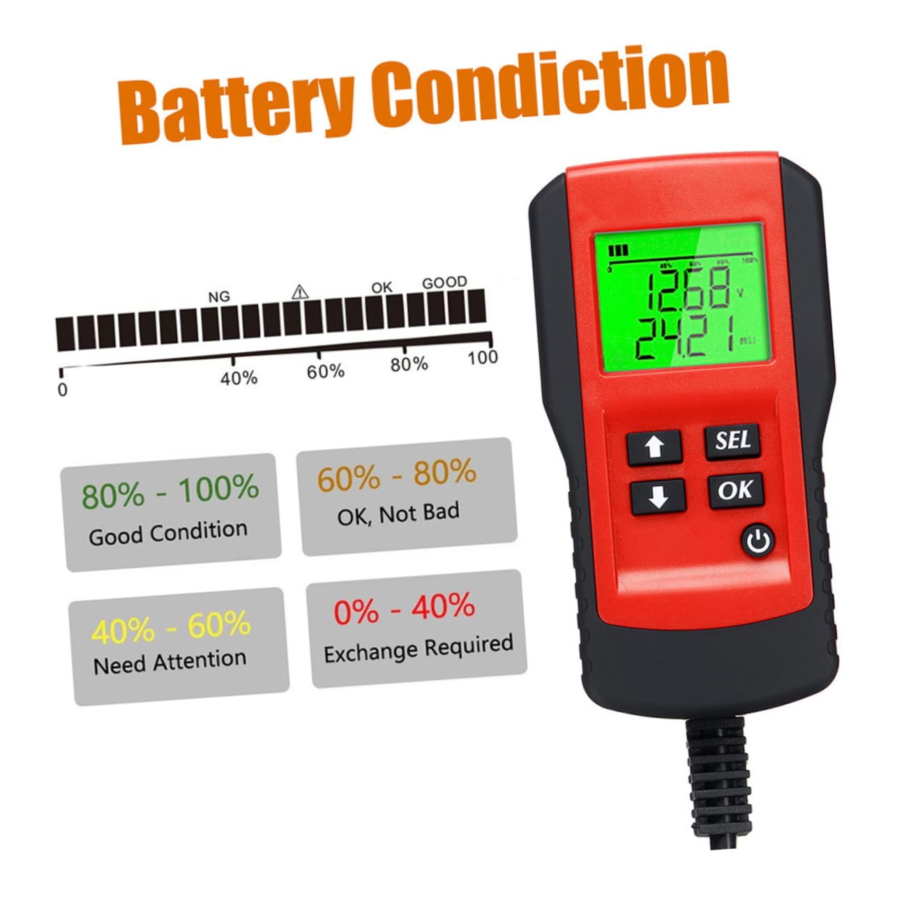 ERINGOGO Tester Per Batteria Auto Digitale 12v Schermo Lcd Retroilluminato e Analizzatore Di Resistenza Per Autoveicoli, Strumento Di Preciso Per Batterie Auto, Per Meccanici e Automobilisti