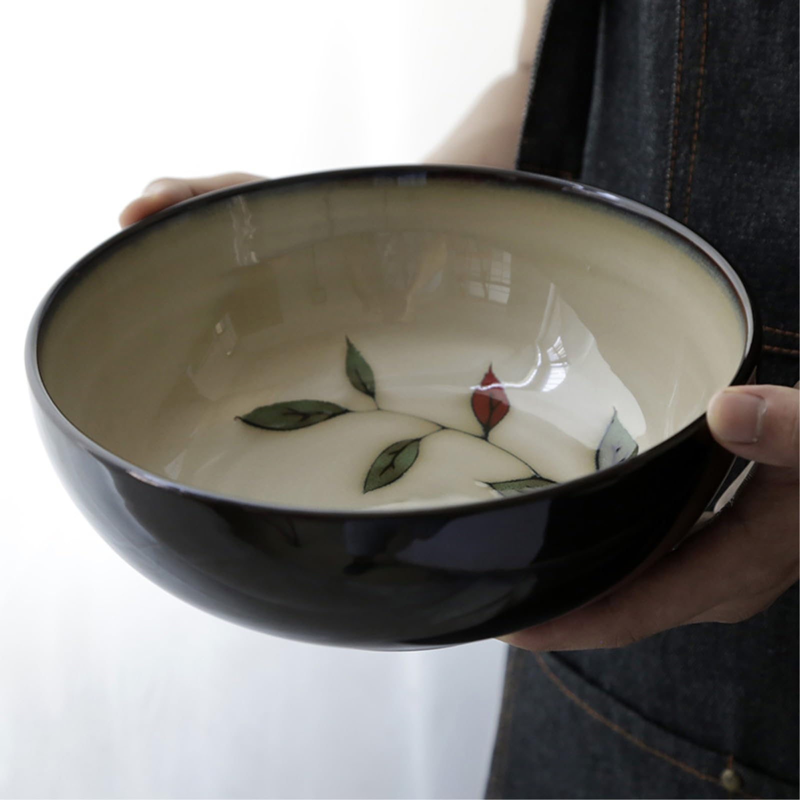 Plato hondo de cerámica japonesa para el hogar, pintado a mano, esmaltado, redondo, 23 cm, G-190