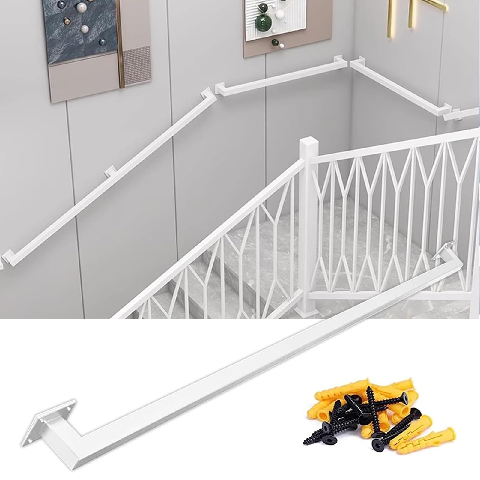Rampe d'appui extérieure en fer forgé blanc 350 cm haute résistance