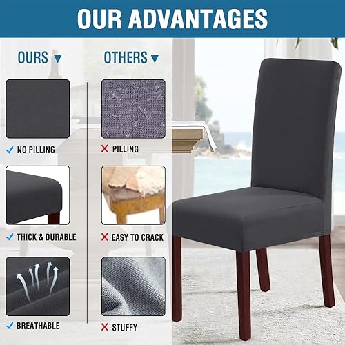 Miniatura 6 de H.VERSAILTEX Juego de 2 fundas 100% impermeables para sillas de comedor, fundas elásticas para sillas de comedor, fundas protectoras para sillas de