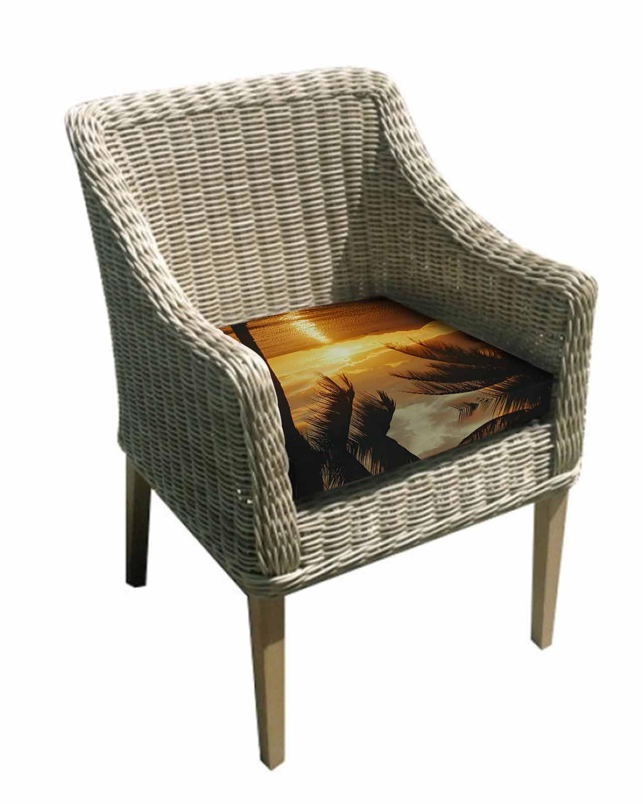 2 Pack Ocean Sunset Waterproof Cushion Covers with Ties, Outdoor Patio Chaise Lounge Chair Seat Cushion Slip Covers Replacement(Only Cover) Palm Tree Beach Coastal Seaside Seashore 20