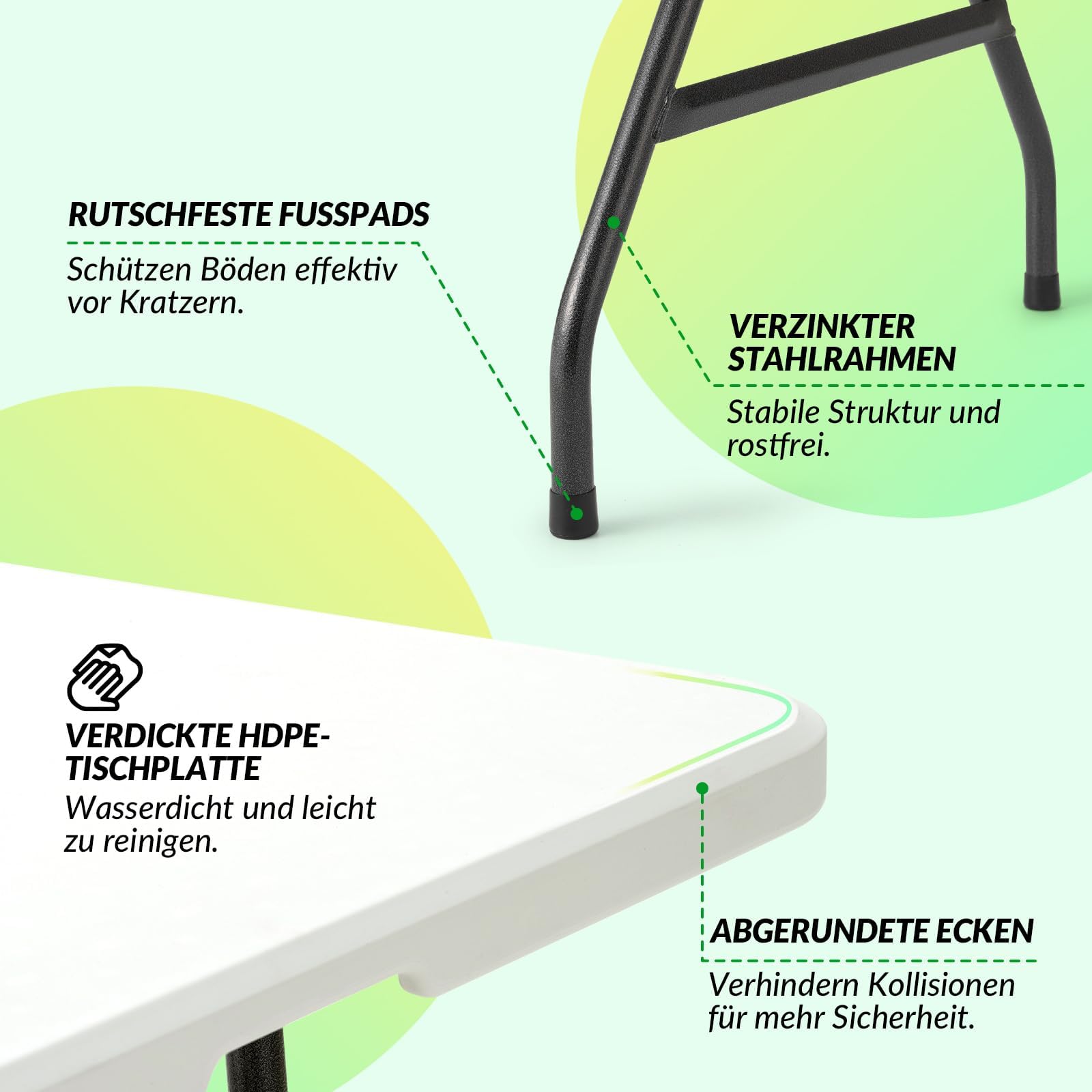 Velway Składany stół ogrodowy, 180 x 74 cm, stół bufetowy, szybkie zastosowanie, dla 6-8 osób, z tworzywa sztucznego, stół kempingowy, stół imprezowy z uchwytem do noszenia, do ogrodu, na taras i