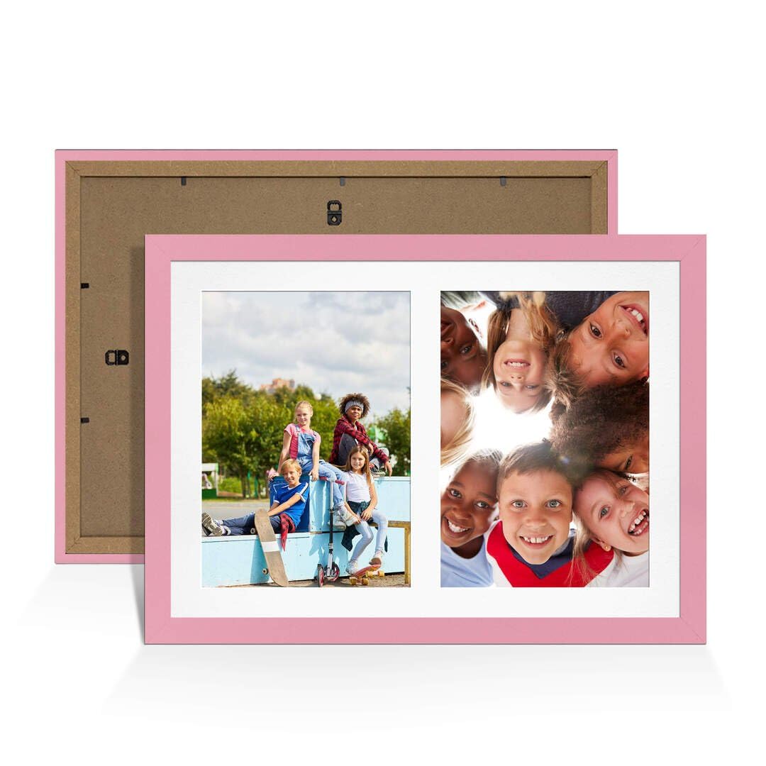 Procut Global 20X14 Pastel Pink Photo Frames For Multiple Pictures with White Mount-Modern Collage Frame with 2 Apertures (2x) A4-Engineered Wood with Shatterproof Perspex