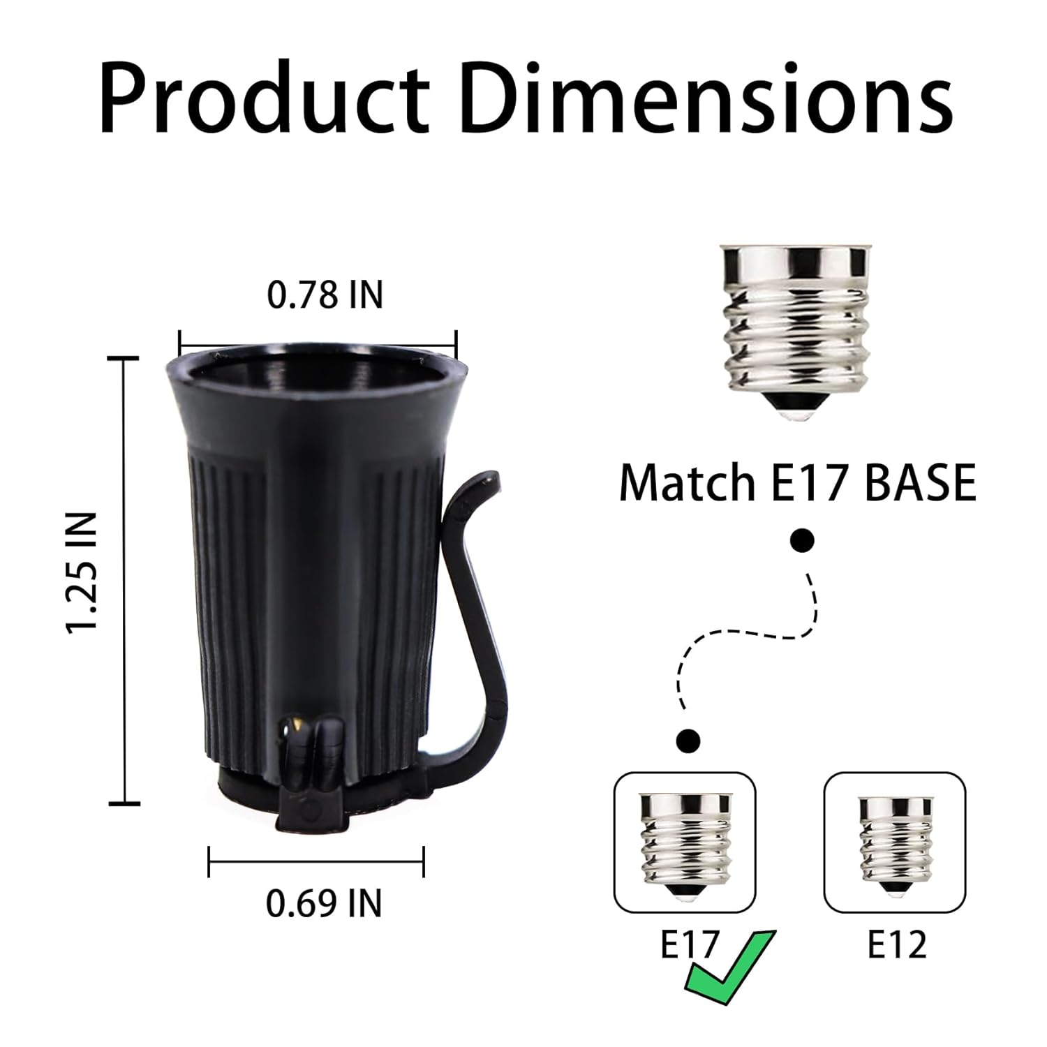 100PCS C9 E17 Replacement Bulb Sockets, C9 Black Socket SPT-1 Christmas String Light Replacement lamp Holder(E17, Black)