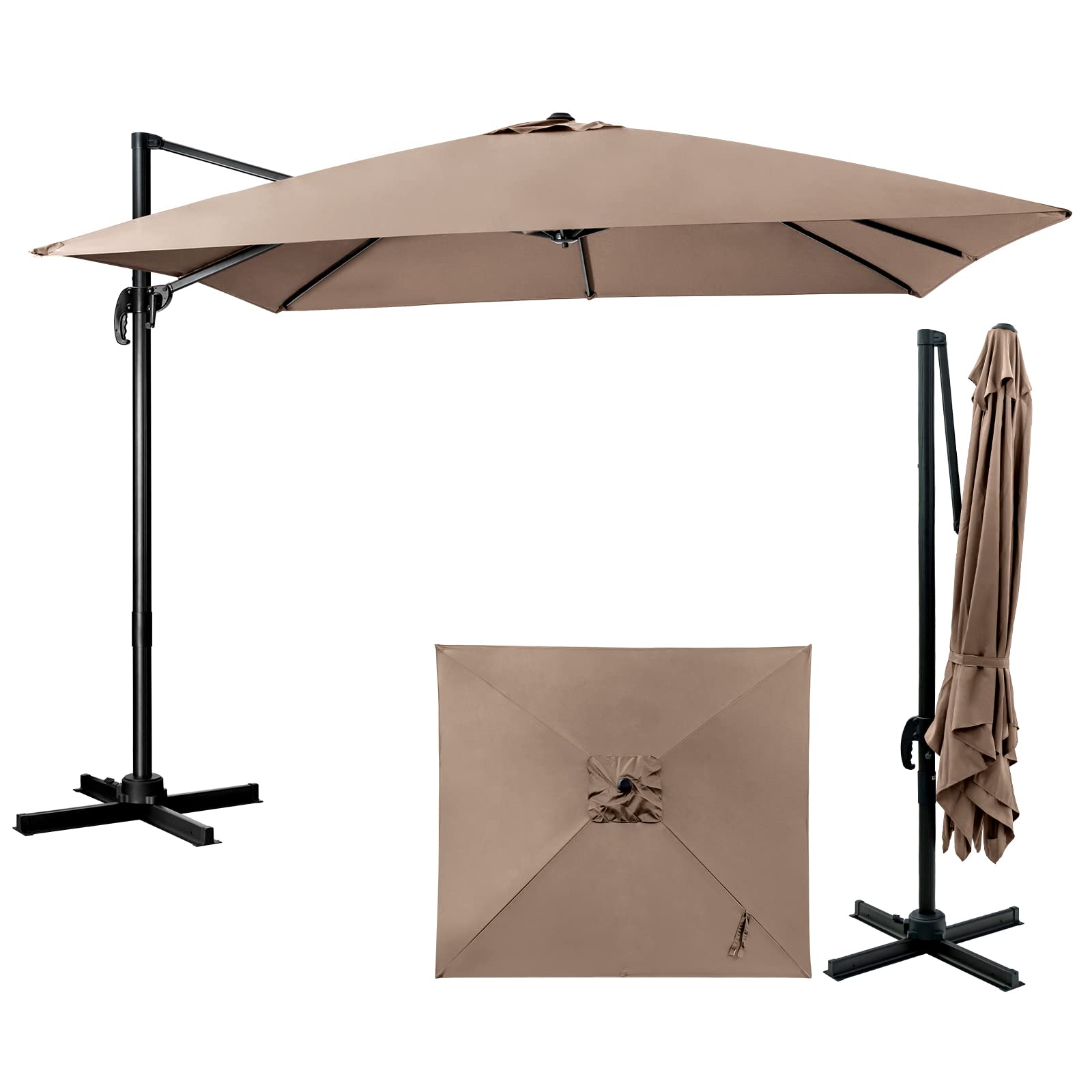 KOMFOTTEU Sombrilla 300 x 300 cm para Jardín, Parasol Cuadrado con Manivela Giratoria 360°, Sombrilla Terraza Exterior con Base Cruzada y 8 Varillas, Sombrilla de Patio con Protección UV
