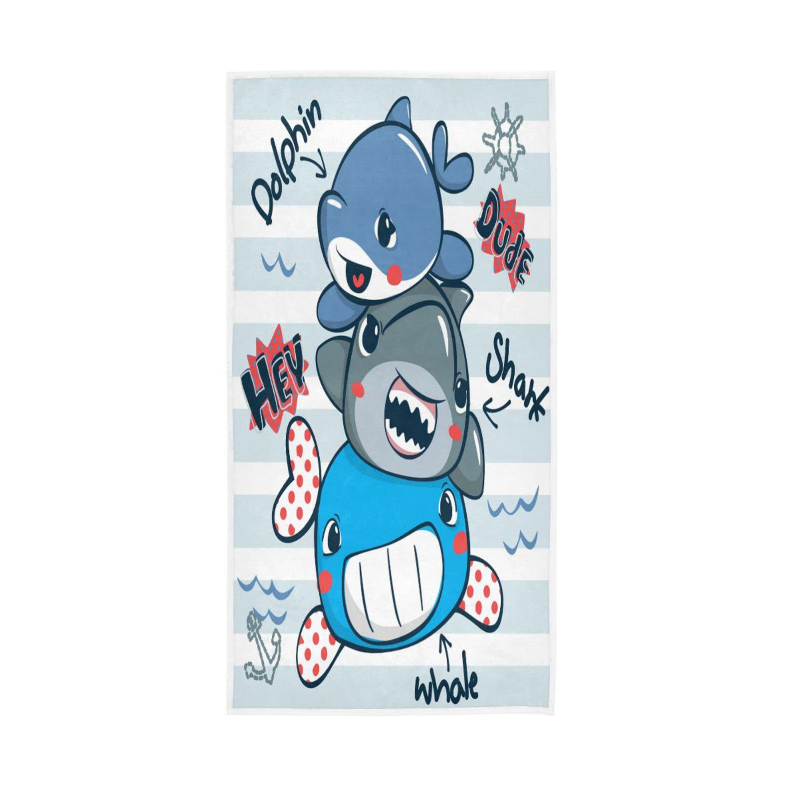 HUYGD Hand Towels Cute Whale Shark Dolphin Decor Fingertip Soft Face Towel Absorbent Bathroom Kitchen Towels