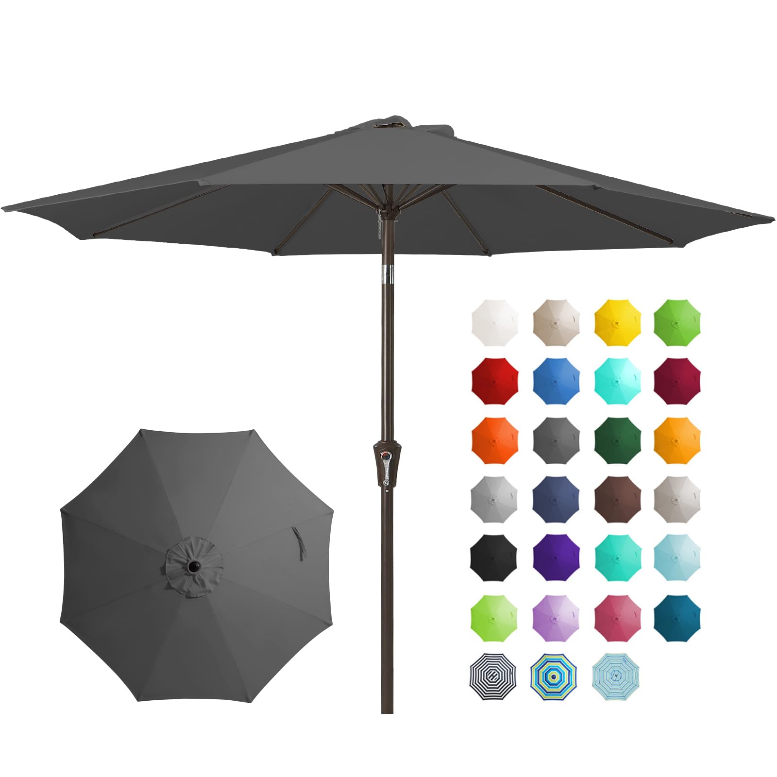 JEAREY 9FT Outdoor Patio Umbrella Outdoor Table Umbrella with Push Button Tilt and Crank, Market Umbrella 8 Sturdy Ribs UV Protection Waterproof for Garden, Deck, Backyard, Pool (Dark Gray)