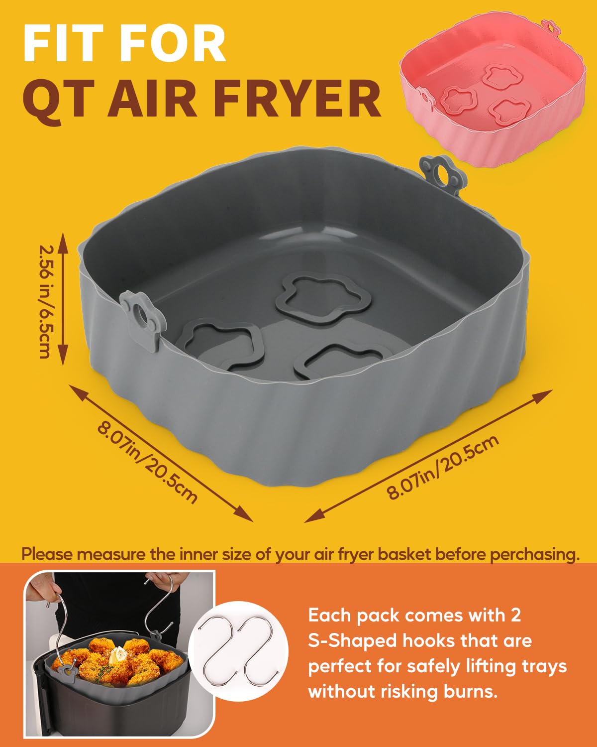 Katbite Silicone Air Fryer Liners 8inch 2Pack Reusable Air Fryer