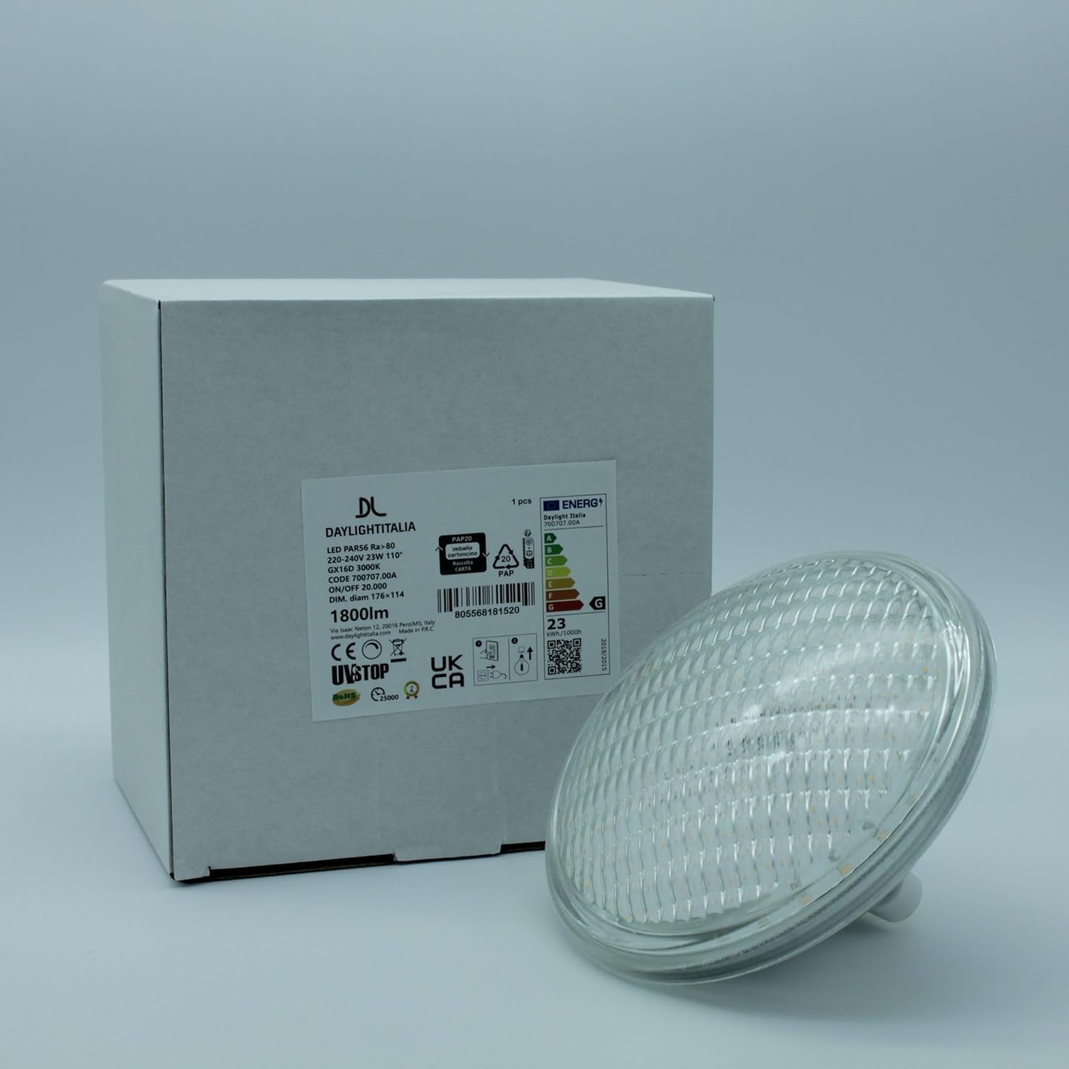 DL DAYLIGHTITALIA Lampadina LED PAR56 SMD 23W 1800lm 3000K – Ricambio Compatibile per TOIO Flos, Luce Brillante ed Efficiente
