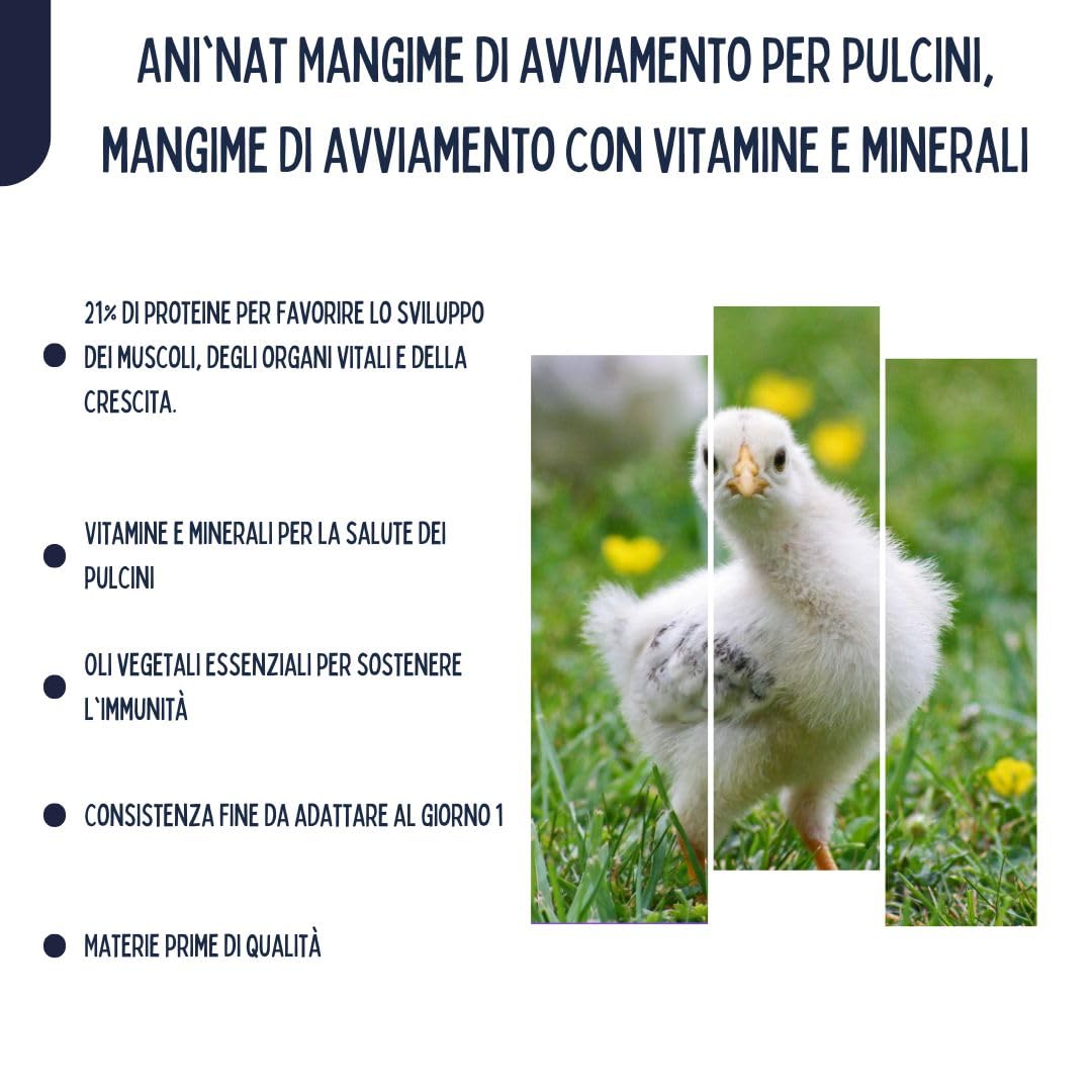 AniNat Alimento starter per pulcini, Cibo 1 ° età con vitamine, proteine e minerali, oli essenziali. Adatto fin dalla nascita. (1,8 kg) (1800 grammi)