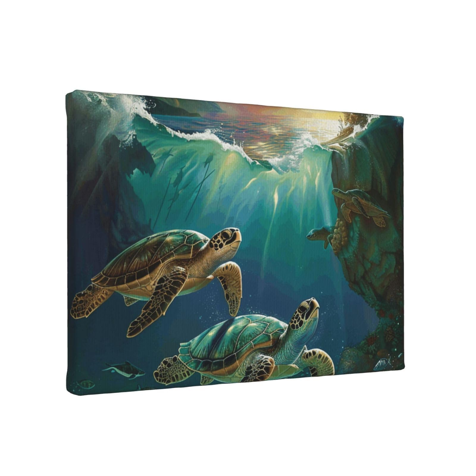 YKLJG Sea Turtles Printed Wall Art Canvas Painting 30x20 CM Wooden Framed Picture Painting Artwork Prints for Bedroom Kitchen Home Office Decor