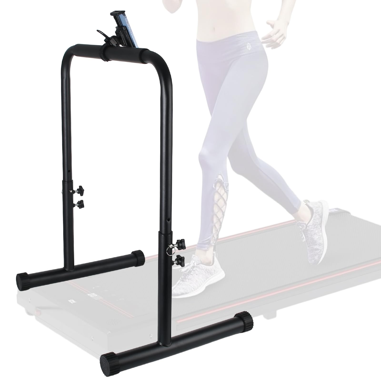 24.4 Inch Wide Adjustable Walking Pad Handle Bar with Phone Holder - Universal Fit, Stable & Non-Slip Handrail for Indoor Home Gym Workouts (30.7-39.37 Inch Height)